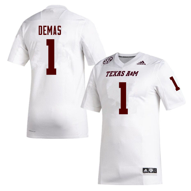 Men #1 Demond Demas Texas A&M Aggies College Football Jerseys Sale-White - Click Image to Close